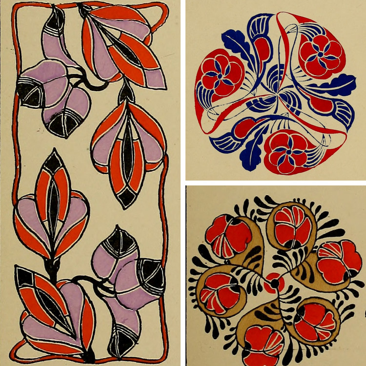 复古西方彩绘花卉藤蔓纹样装饰艺术图案插画jpg图片参考设计素材