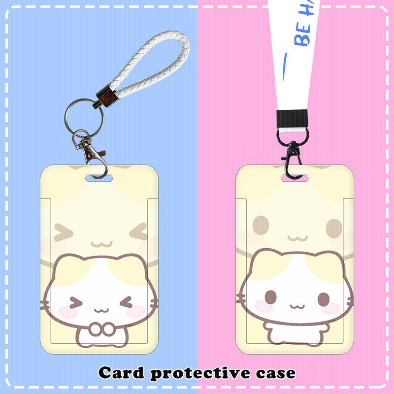 棉花糖猫猫学生滑盖卡套饭卡公交卡身份证件保护套校园卡挂脖挂绳