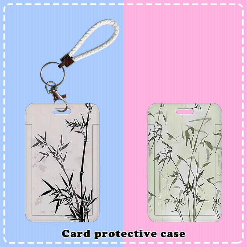 墨画竹子学生滑盖卡套饭卡公交卡厂牌胸牌身份证件保护套校园可爱