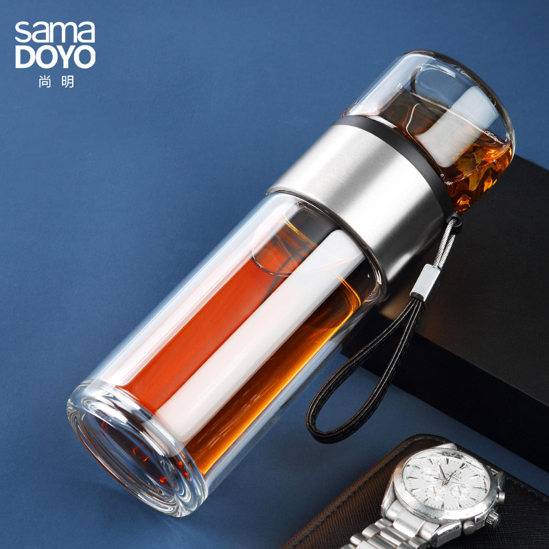 尚明双层玻璃杯茶水分离过滤泡茶杯隔热保温便携高档商务随身水杯