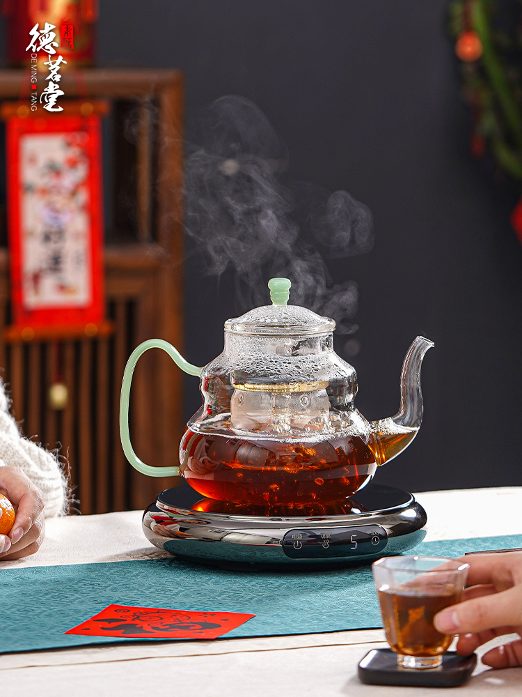 德茗堂2025新款电陶炉煮茶器烧水玻璃壶小型室内煮茶全套茶炉家用