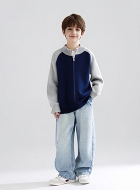 中大童拉链全棉毛衣外套秋冬保暖款外穿百搭上衣男童针织开衫