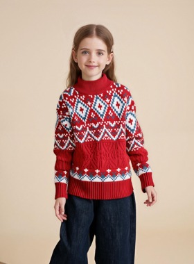 女童针织加厚提花毛衣上衣秋冬新款儿童加厚针织衫中大童内搭上衣