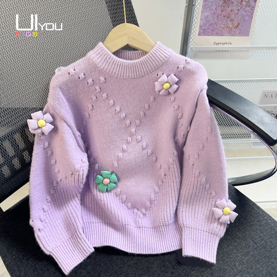 女童加厚毛衣春秋舒适新款网红多巴胺套头冬加绒女孩洋气针织衫潮