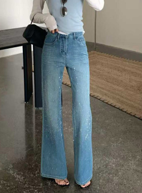 十三行高货！钻钻裤2026春季新款筒喇裤女宽松不贴腿微喇叭裤牛仔