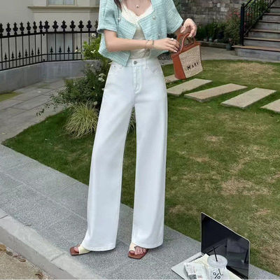 夏季白色阔腿牛仔裤显瘦长裤