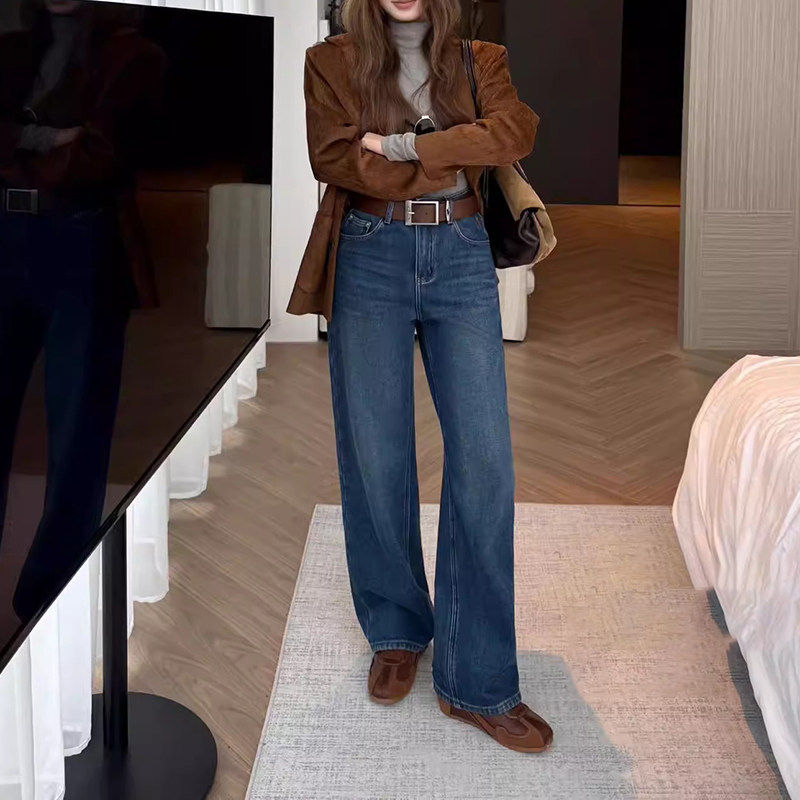 韩尚裤业2025冬季新款加绒垂感宽松窄版刺绣阔腿牛仔裤女直筒长裤,女装/女士精品,牛仔裤,淘宝优惠券,粉丝福利购,淘宝优惠卷