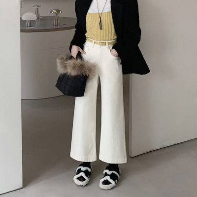 四面弹白牛！2025冬季加绒加厚奶奶裤女窄版直筒小个子牛仔裤高腰