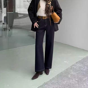 女垂感直筒裤 韩尚裤 防褪色加绒加厚宽松阔腿牛仔裤 新款 业2025冬季