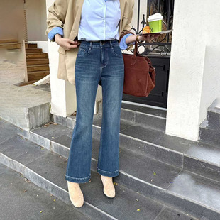 韩尚 微喇牛仔裤 2025秋季 四面弹修身 女高腰小个子九分喇叭裤 新款