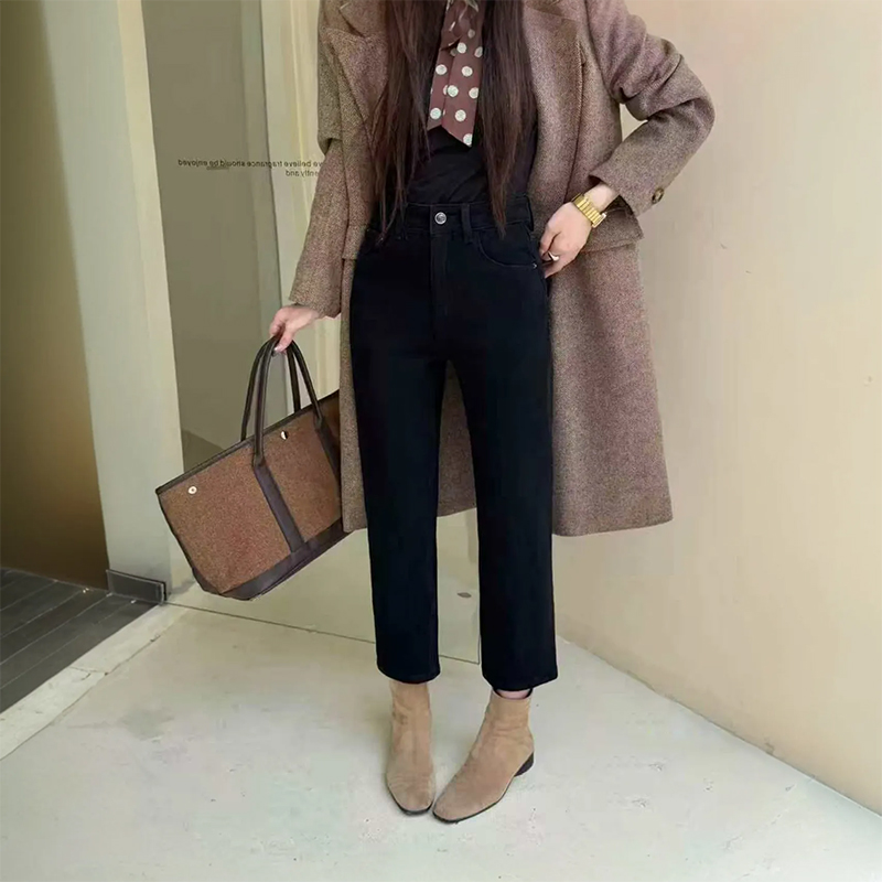 小黑牛！2025四面弹加绒植绒四面弹法棍裤女九分烟管牛仔裤显瘦