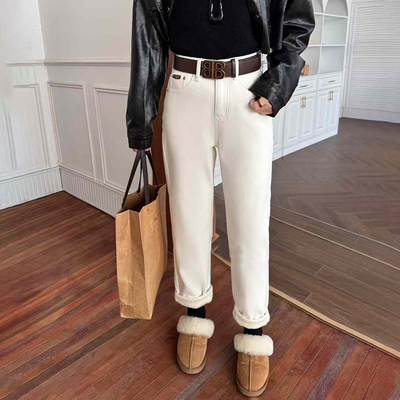 蓝舟~休闲牛仔裤萝卜垮裤加绒