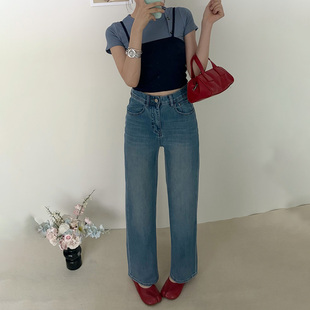 【八面弹】2026春夏新款巨好看的窄版直筒裤女高腰牛仔裤四面弹