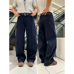 女加绒薄绒高腰香蕉裤 欧货藏青色裤 弯刀裤 2025秋冬新款 子女牛仔裤