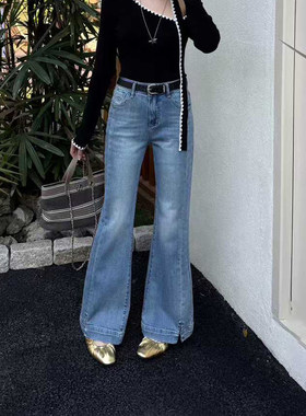 爆犀牛2026春季新款高腰弹力开叉修身微喇牛仔裤女显瘦喇叭裤长裤