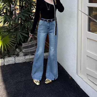 爆犀牛~微喇牛仔裤修身弹力长裤