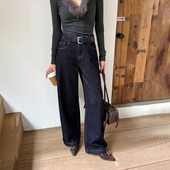 女宽松显瘦深蓝直筒长裤 爆犀牛2025秋季 阔腿牛仔裤 防褪色窄版 新款