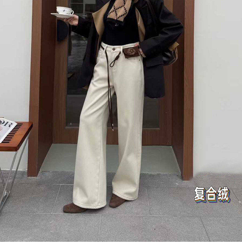 爆犀牛2025冬季新款加绒加厚米色休闲阔腿牛仔裤女高腰宽松直筒裤,女装/女士精品,牛仔裤,淘宝优惠券,粉丝福利购,淘宝优惠卷