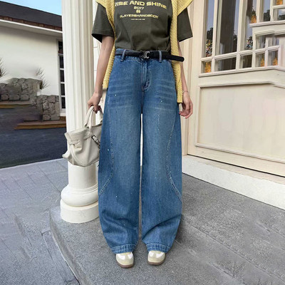 爆犀牛~弯刀阔腿牛仔裤显瘦长裤