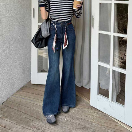 |韩尚|2025秋季新款四面弹修身微喇牛仔裤女高腰显瘦喇叭裤长裤