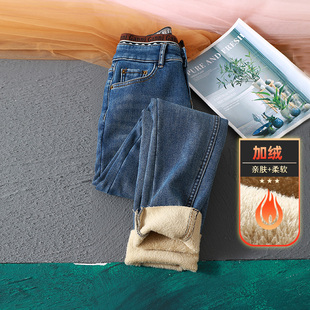 搭配靴子小脚 女高腰修身 爆犀牛2024冬新款 加绒加厚紧身铅笔牛仔裤