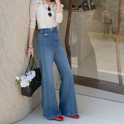 【蓝X】2026夏季薄款四面弹直筒微喇裤女牛仔裤宽松筒喇裤高腰