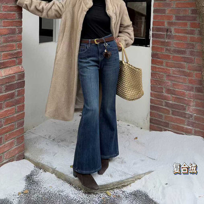 爆犀牛~弹力加绒加厚微喇牛仔裤