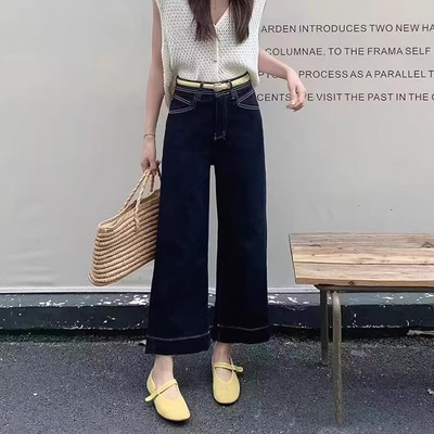 韩尚裤业2025春秋新款窄版直筒裤女九分丹宁色防褪色牛仔裤小个子