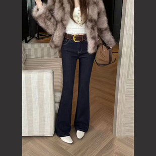 韩尚裤业2025冬新款加绒加厚修身高腰微喇牛仔裤女弹力显瘦喇叭裤