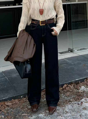 56755【X舟家】抓绒窄窄裤2025冬季新款窄版直筒丹宁牛仔裤女薄绒