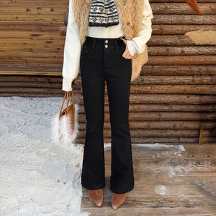 弹力修身 新款 加绒微喇牛仔裤 女高腰喇叭裤 韩尚裤 马蹄裤 业2025冬季
