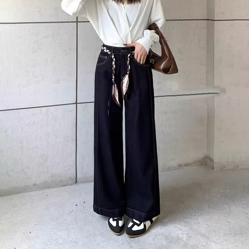 春秋阔腿牛仔裤直筒防褪色裤子