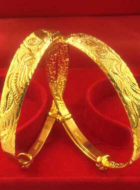 新年新款金色龙凤开口实心手镯龙凤呈祥手环送妈妈长辈节日