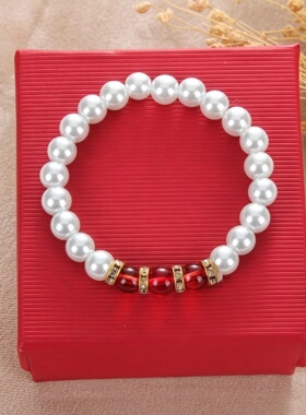 新中式复古红色珍珠手链女传统结绳工艺搭配圆润珍珠串珠设计典雅
