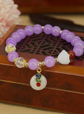 新款紫色吊如意平安扣手链气质学生手饰品国风古风古韵民族风手串