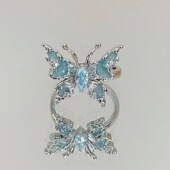 梦幻优雅蓝色蝴蝶戒指立体栩栩如生蝴蝶造型戒指冷调浪漫风格