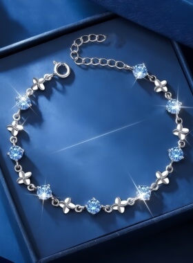 幸运蓝色四叶花手链女生款小众设计百搭气质感手饰学生送女友礼物