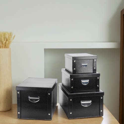 黑色仿皮纸质可折叠玩具收纳箱