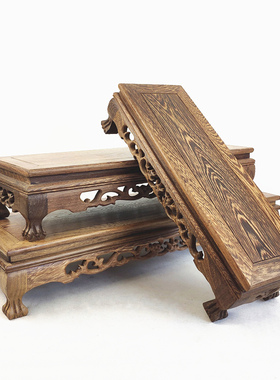 红木雕刻东阳实木底座新中式鸡翅木雕花长方形花瓶奇石头佛像摆件