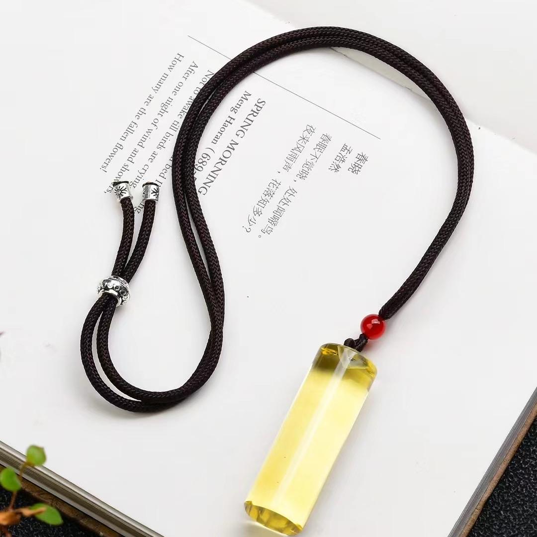 新品天然黄水晶六棱柱吊坠