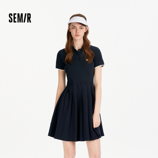 2025新款 森马连衣裙女撞色polo领夏季 运动学院风百褶裙 商场同款