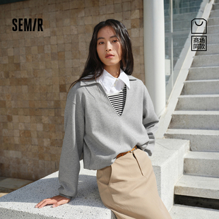 宽松翻领假两件条纹2026新款 森马卫衣女春短款 上衣 商场同款 森柔