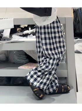 秒发诗歌兰58350百搭经典蓝色松紧腰阔腿防晒休闲裤2025秋季女装