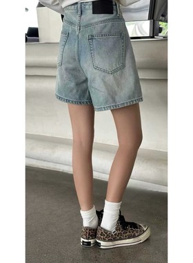 秒发诗歌兰12263简约休闲时尚高腰直筒裤牛仔短裤女2025秋冬新款