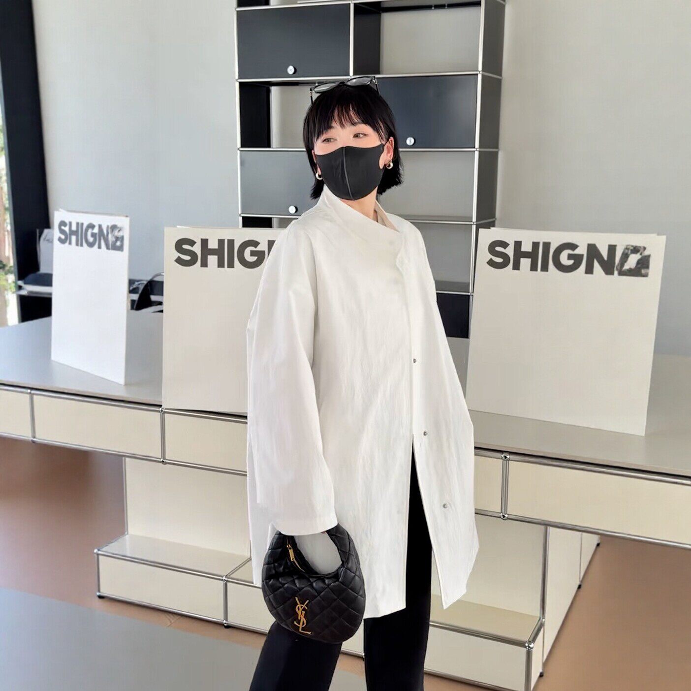 现货诗歌兰女装8279时髦百搭白色风衣极简中长款外套2026春天新款