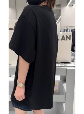 秒发诗歌兰58191时尚黑中长款黄色字母显瘦短袖上衣25秋新款女装