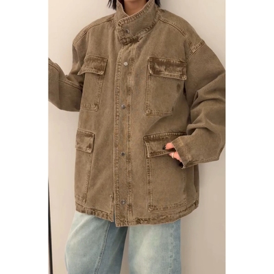 现货诗歌兰7045中性巴恩风简约口袋工装棉牛仔外套女2025冬季新款