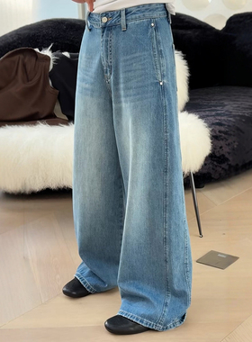 秒发诗歌兰53144直筒牛仔裤简约宽松拖地裤显瘦2025秋冬新款女装