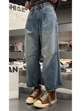 现发诗歌兰C13221舒适街头个性九分直筒裤面包裤牛仔裤女百搭2025