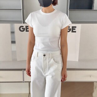 诗歌兰女装T70春季2026新款简约舒适螺纹短袖T恤小版型弹力内搭